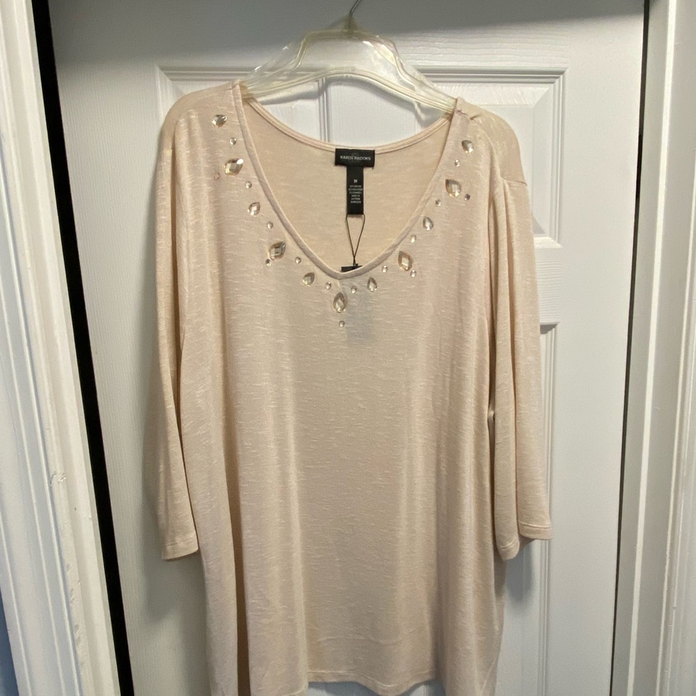 Karen Brooks 3X Tan 3/4 sleeve. NWT